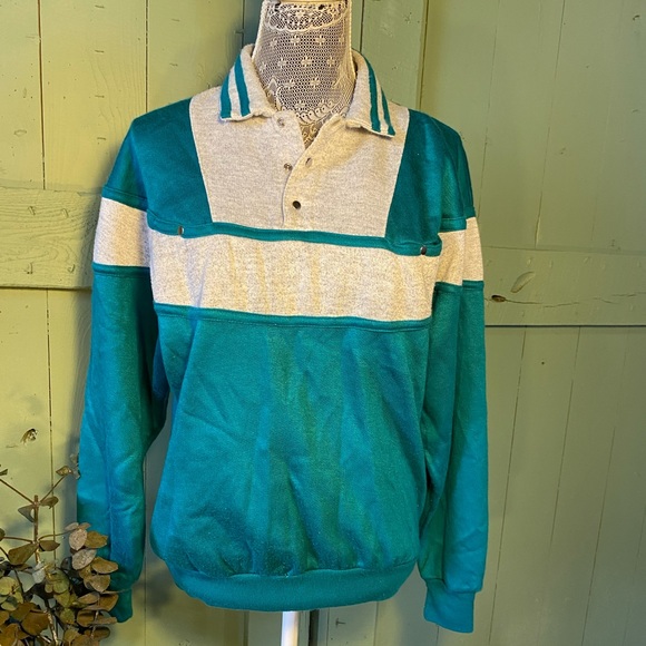 Vintage Blue and Gray Quarter Zip Sweater - Picture 2 of 7